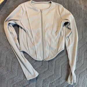 Unbranded Women's Ribbed Zip Up Corset Top Long Sleeve Grey Y2K Streetwear S